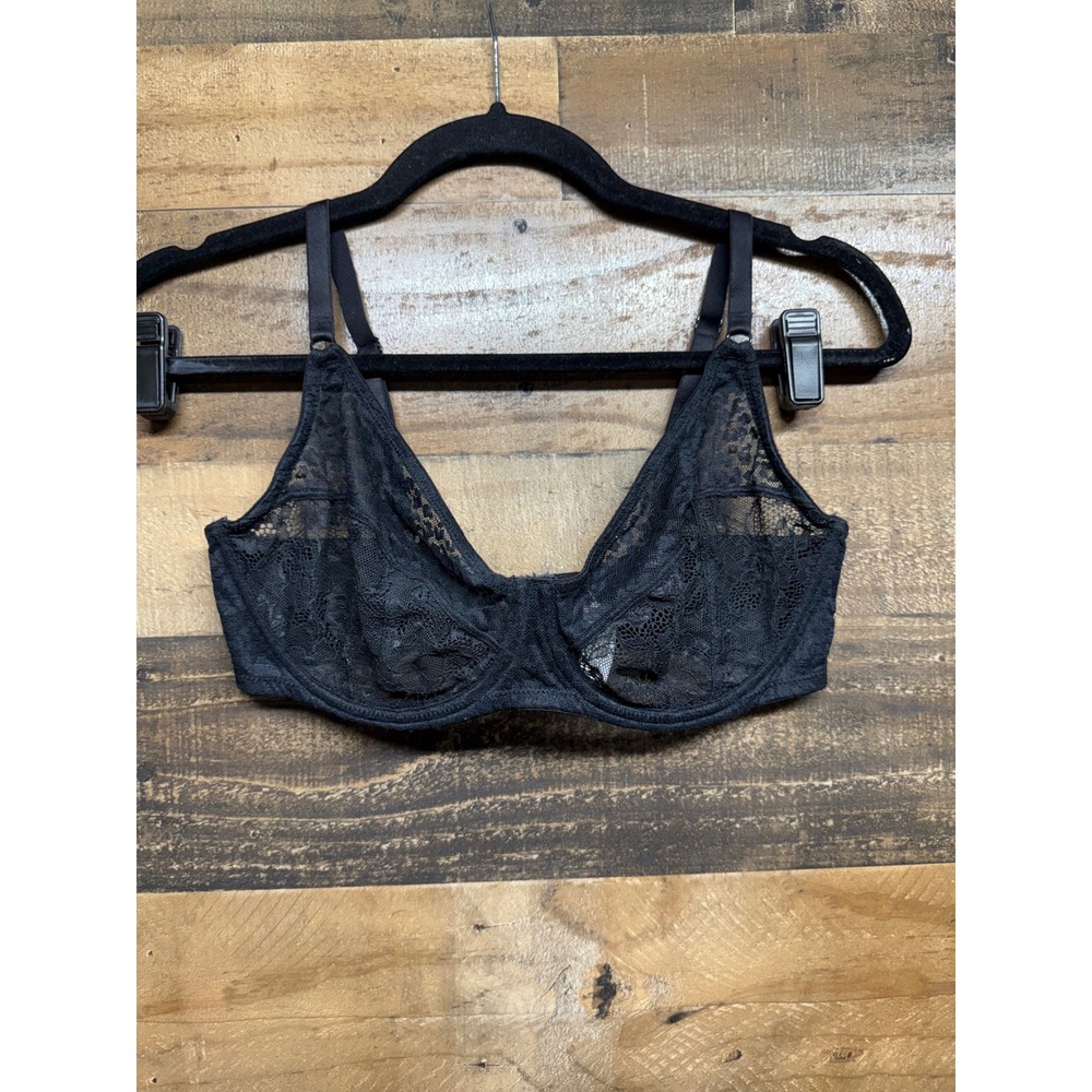 Adore Me Black Floral Lace Unlined Underwire Bra 34DDD Adjustable Straps